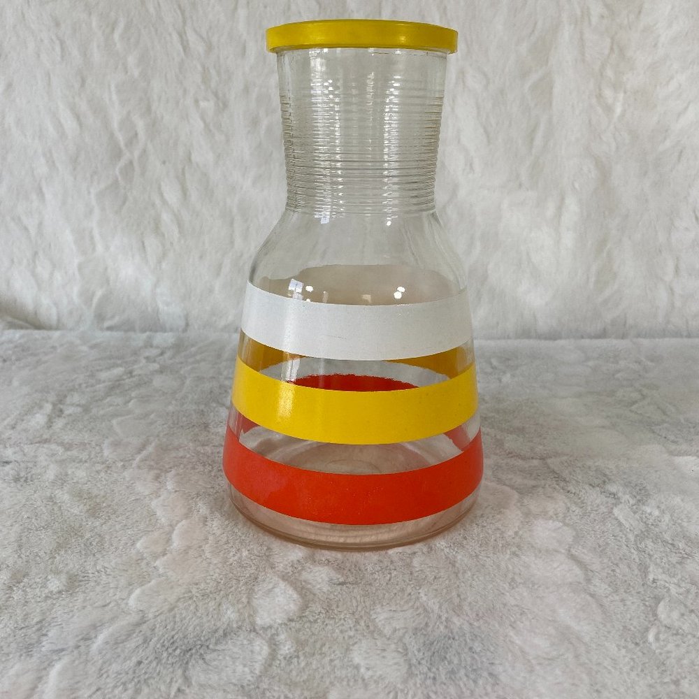 Vintage Hazel Atlas Colorful Wide Stripe Decanter MCM Pitcher 70's Retro